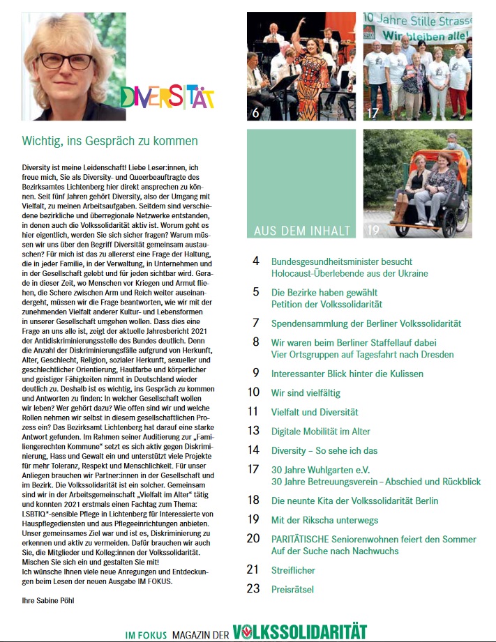 Bild: Frau Pöhl, Diversity- und Queerbeauftragte des Bezirksamtes lichtenberg, im Interview für das Magazin im Fokus